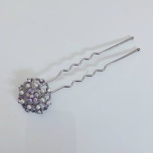 Silver Flower, Faux Pearl and Rhinestones Hair Pin